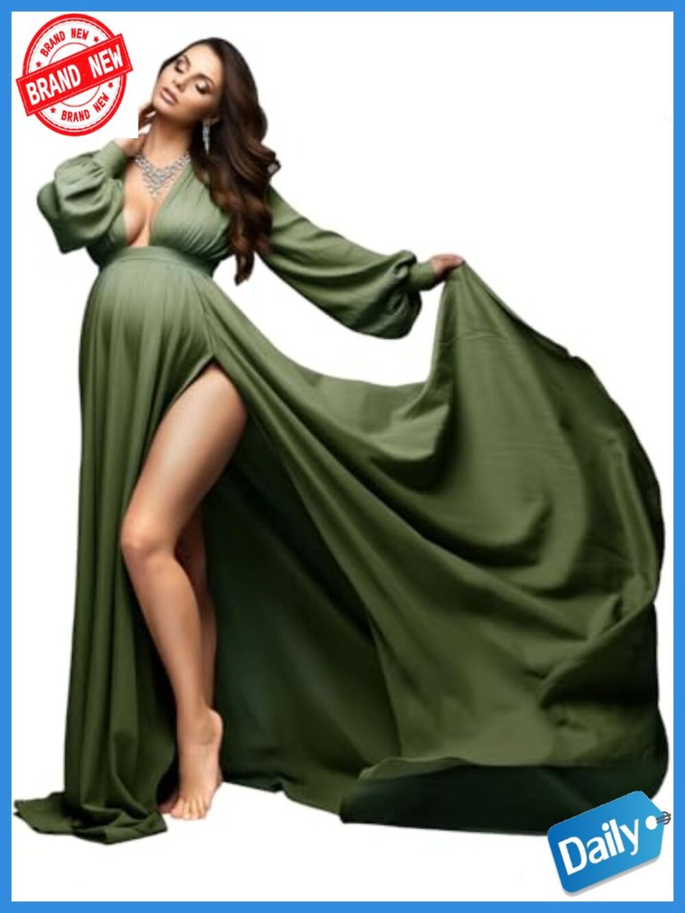 Maternity Photoshoot Dress Long Sleeve Maxi Gown Side Splits Pregnancy